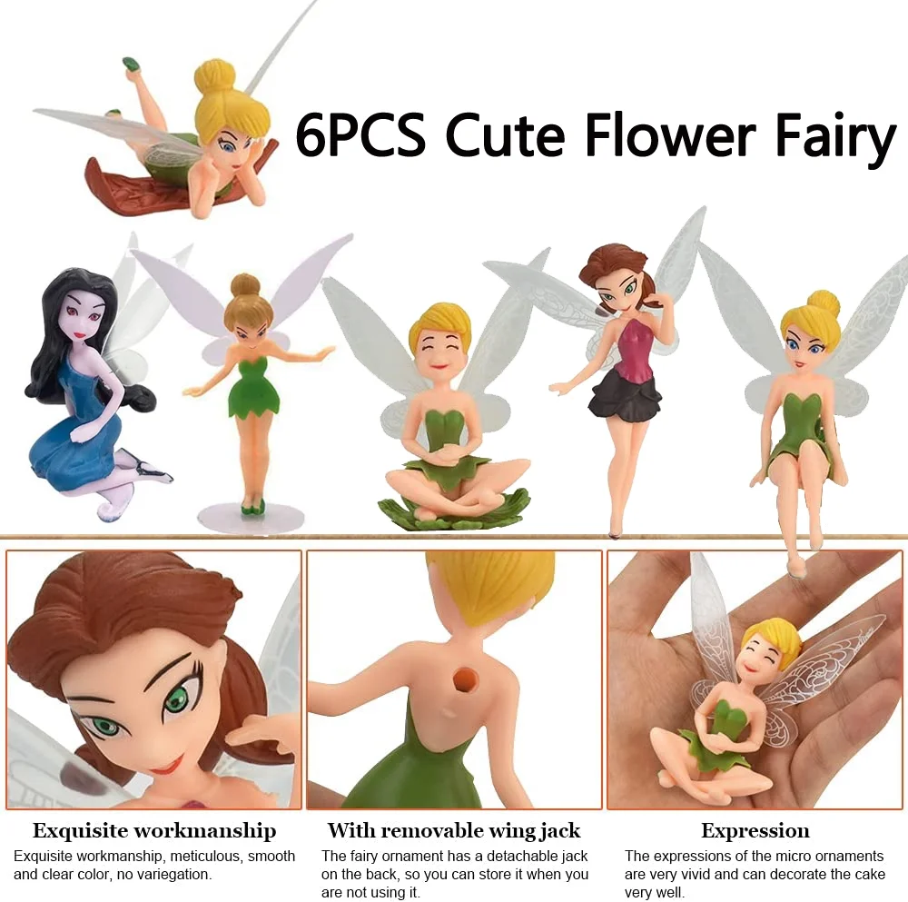 13PCS Mini Tinkerbell Pixie Girl Flower Fairies Miniature PVC Figures Collection Playset Doll Toy, Fairy Cake Topper Dollhouse Decoration for Kids Gift