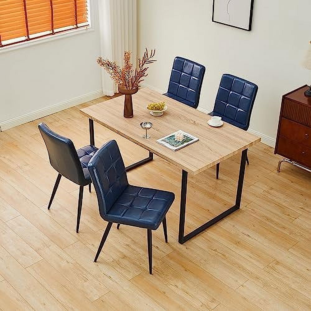 HBBOOMLIFE Kitchen Faux Leather Dining Chairs Set of 4  Mid-Century Modern Dining Chair with with Square Grid Design Backrest Heavy Duty Metal Legs  Armless Kitchen Accent Chair for Livin