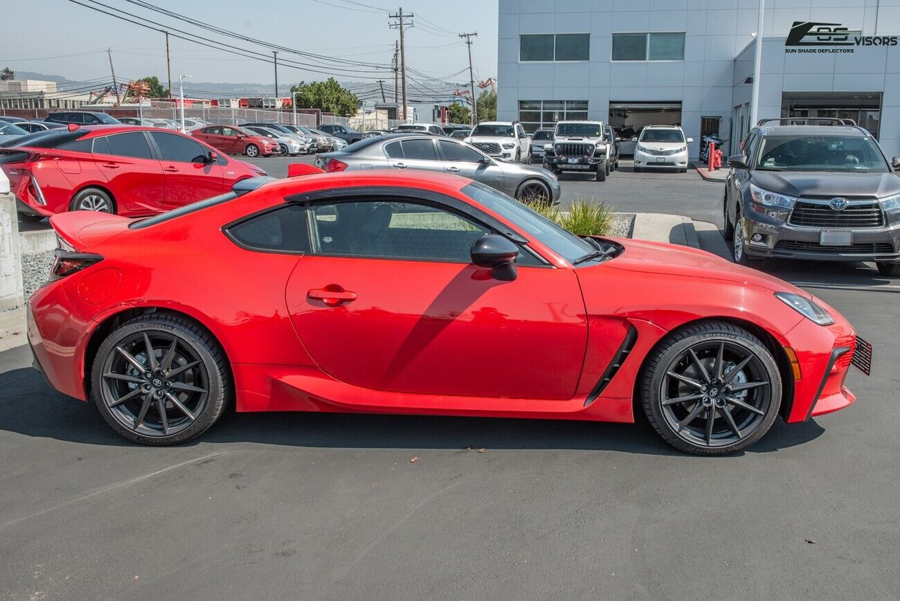 Replacement For 2022-Present Subaru BRZ | Toyota GR86 EOS Visors JDM Mugen Clip-On Style SMOKE TINTED Side Vents Window Deflectors Rain Guard DWV-V248