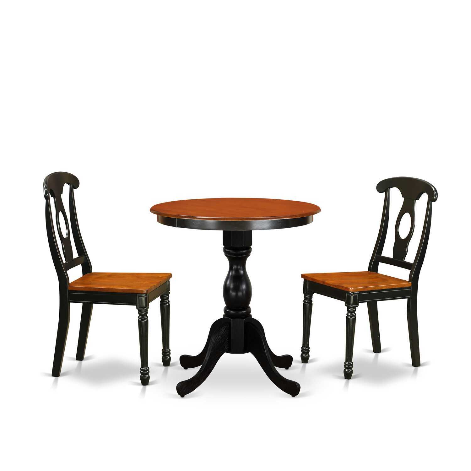 HomeStock 3Piece Dining Table Set Contains A Wood Table And 2 Mid Century Dining Chairs With Coastal Charm Back Black Finish