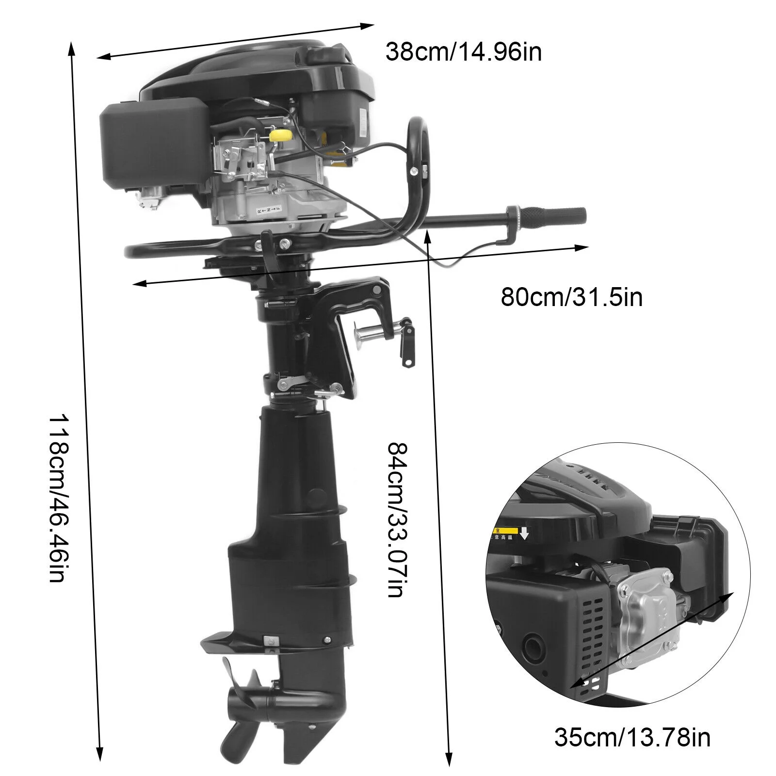 Miumaeov 4 Stroke 7.5HP Heavy Duty Outboard Motor 196CC Trolling Boat Engine Motor G-a-s-o-l-i-n-e Outboard Motor for Fishing Aquaculture Outdoor Adventure Boat