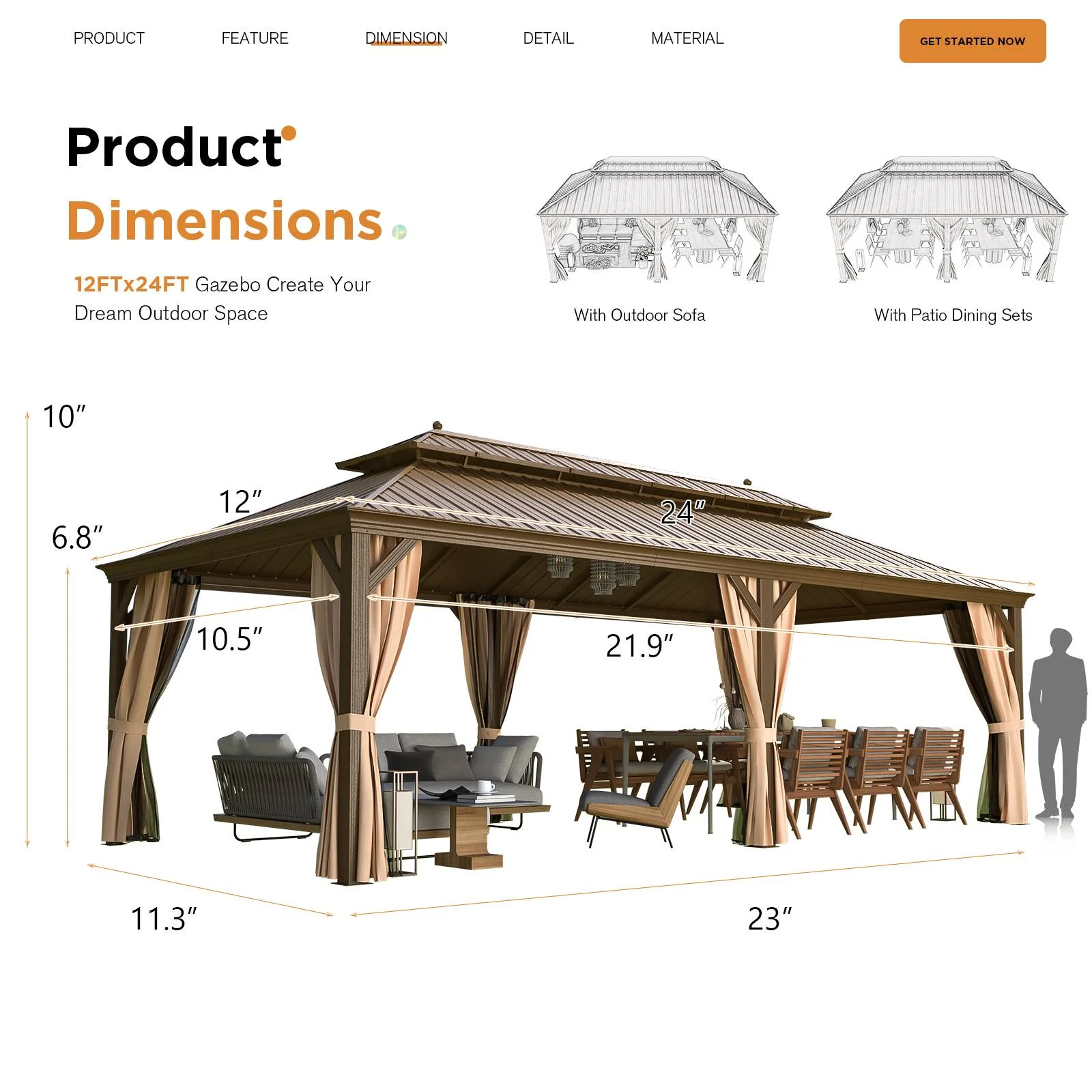 Richryce 12' X 24' Hardtop Gazebo, Galvanized Steel Metal Double Roof Aluminum Gazebos with Curtain and Netting