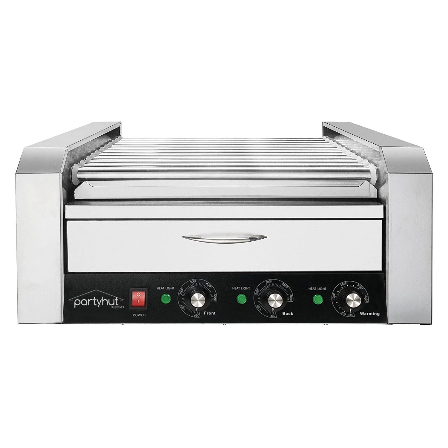 PartyHut  Commercial 11 Roller and 30 Hotdog Machine with Bun Warming Drawer,