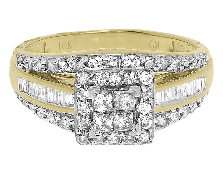 10k Yelow Gold Princess Round Diamond Engagement Ring (1.0 ct)