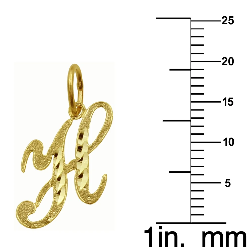 Precious Stars 14K Yellow Gold Diamond-Cut Cursive Letter Initial 'H' Pendant with 16