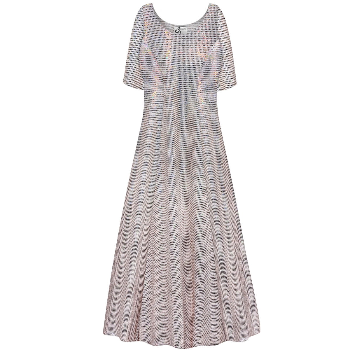 Small Womens Dress Soft Peach Aurora Designer Print Short Sleeve Princess Cut