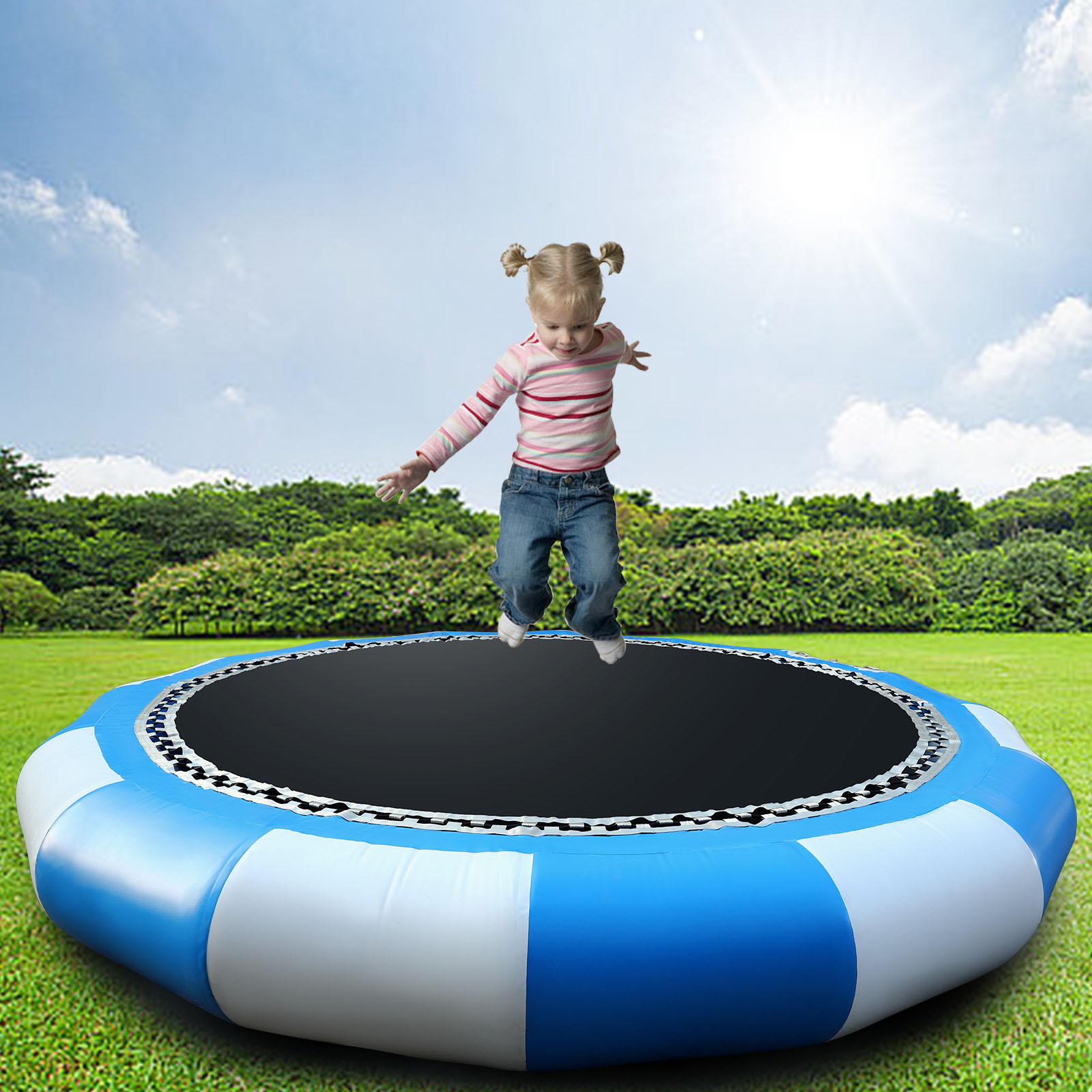 Miumaeov 17ft Inflatable Water Trampoline Eco-Friendly PVC Tarpaulin Trampoline Blue and White Water Trampoline Max Capacity 400kg/ 880lb