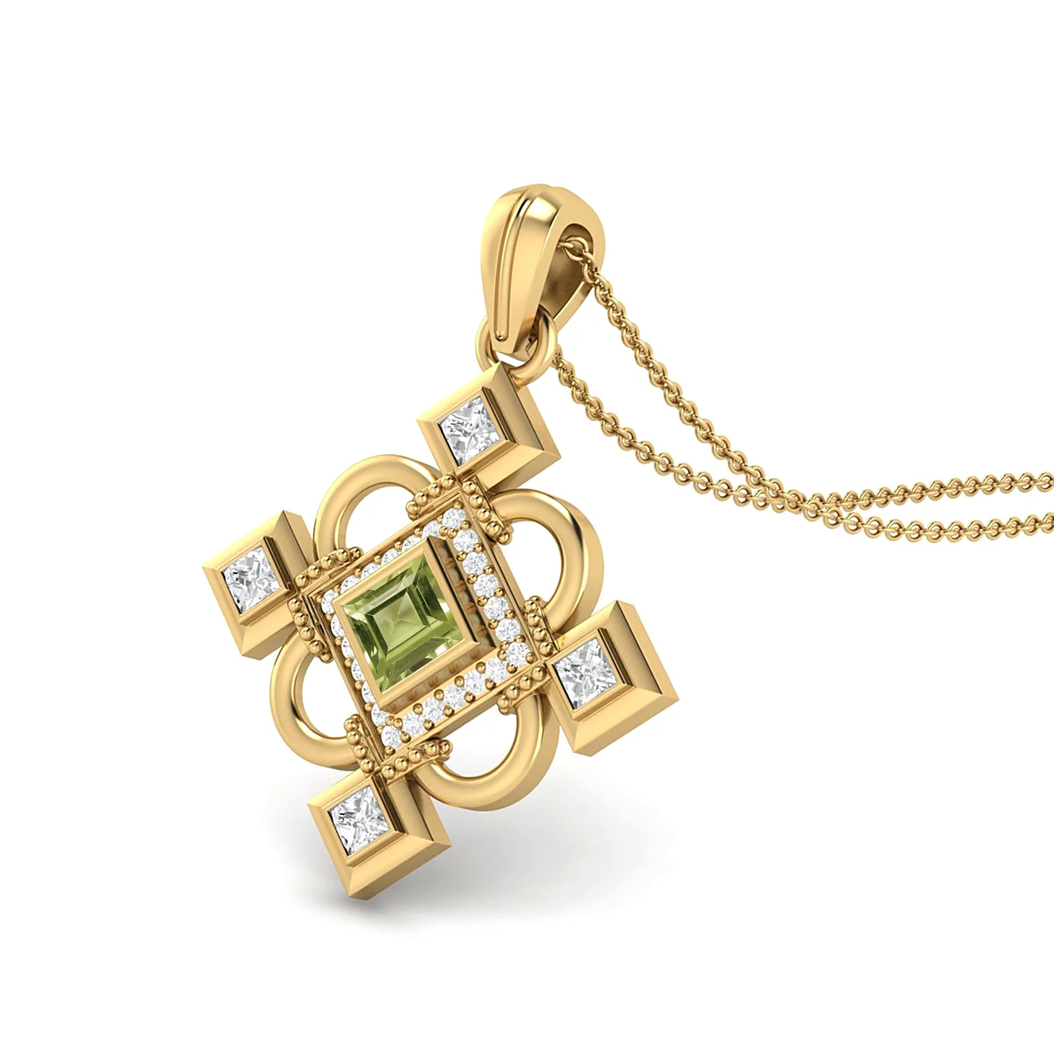 4MM Square Peridot 925 Silver Gold Vermeil Charming Valentines Day Gifts Pendant Necklace