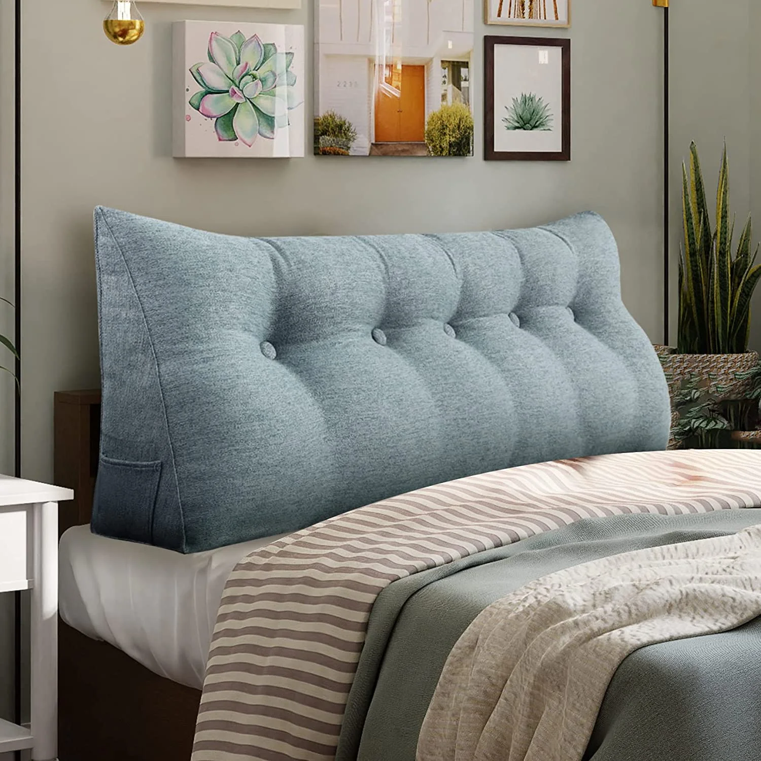 Large  Pillow Bolster Triangular Headboard Backrest Positioning Back Support Wedge Pillow for Bed and Sofa with Removable Cover Grey 76 Inches