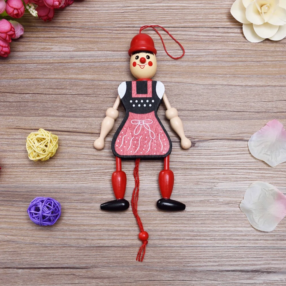 Puppet Doll Wood Toys Marionette Hanging Wooden Hand Strings Clown Pull Movable Hands Dolls