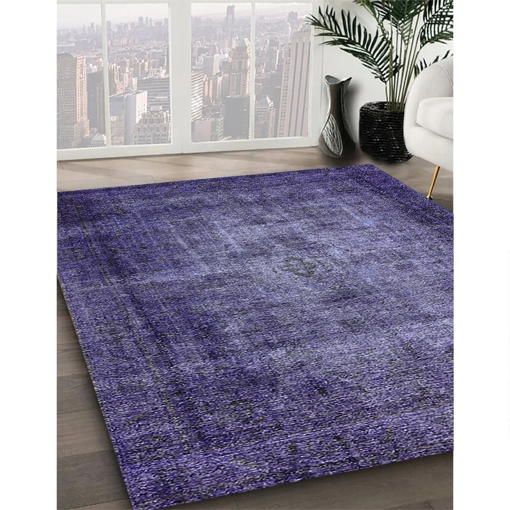 Ahgly Company Indoor Rectangle Mid-Century Modern Purple Oriental Area Rugs, 2' x 3'