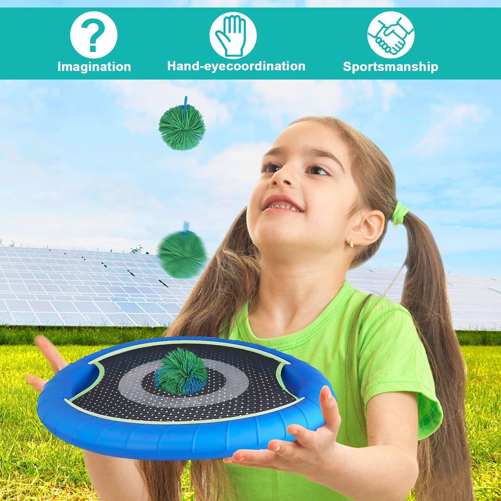 Aljoin Trampoline Paddles for 4 Players,Bouncy Disc Paddle Ball Game Frisbee Set,Indoor Outdoor Game for Camping, Kids, Adults,Couples, Friends,Family,Boy and Girl Toys