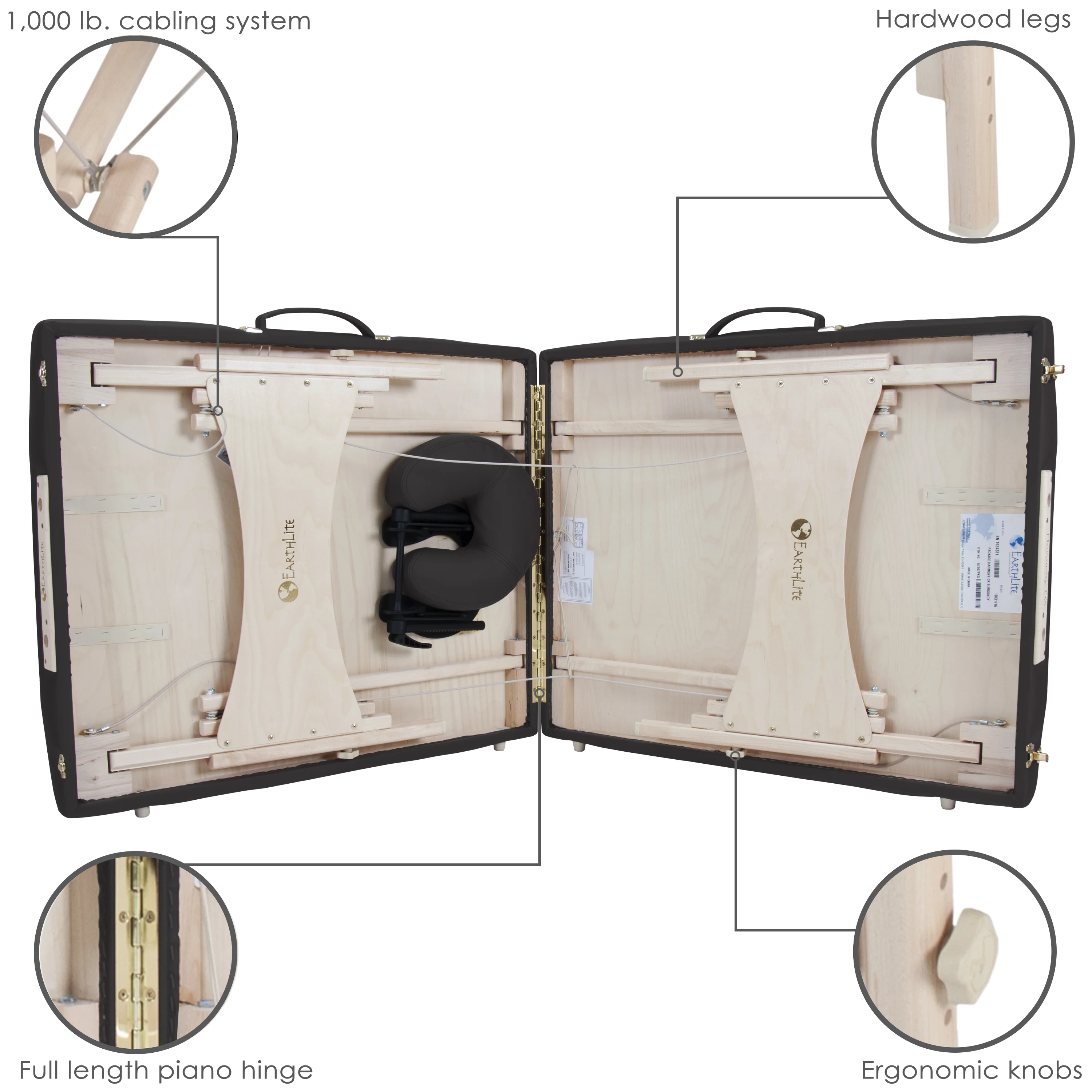 EARTHLITE Harmony DX Portable Massage Table Package Deluxe Adjustable Headrest, Hard Maple, Aircraft Quality, up to 600lbs