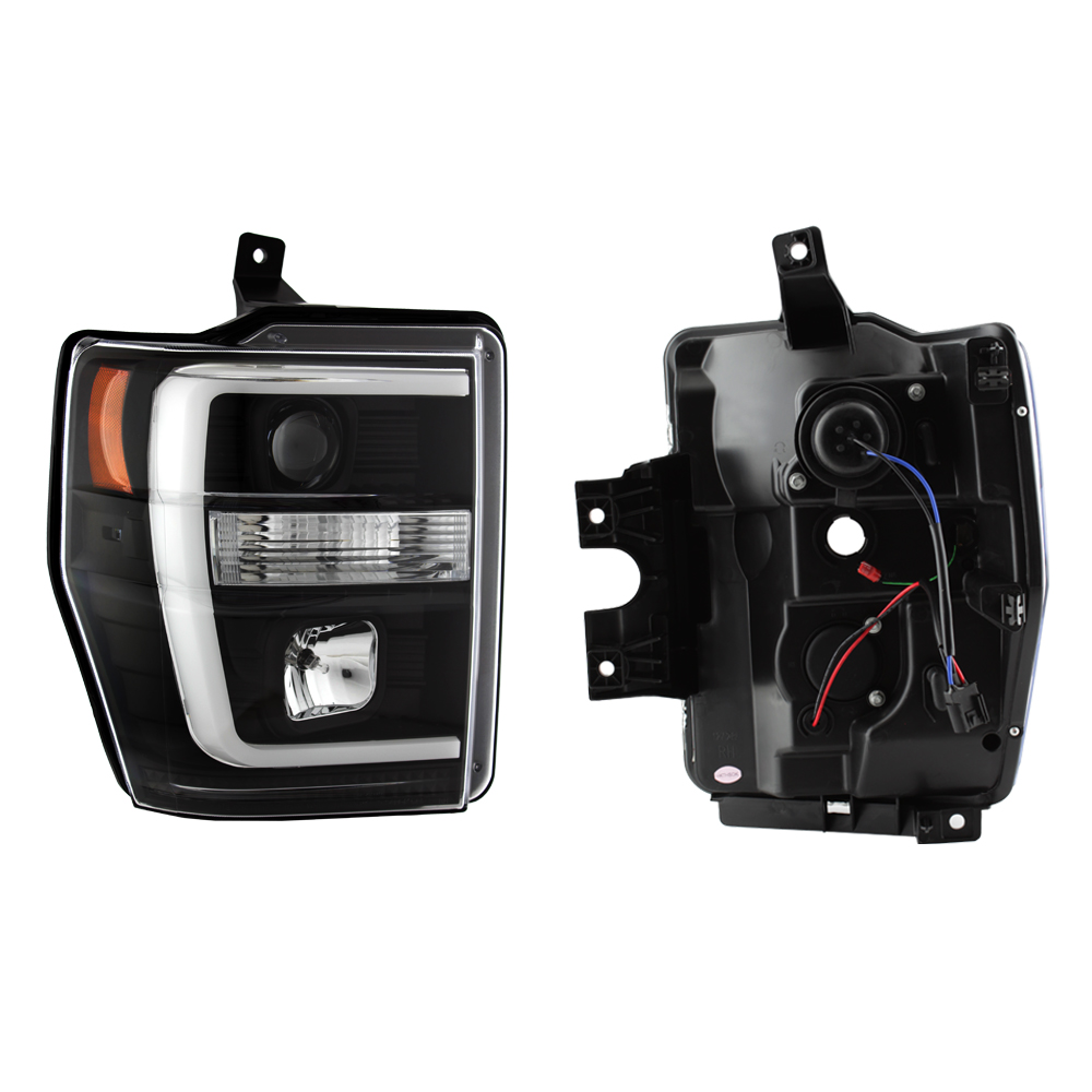 AKKON - For 2008-2010 F250 F350 F450 F550 Superduty Black LED Tube Projector Headlights Driver+Passenger Pair