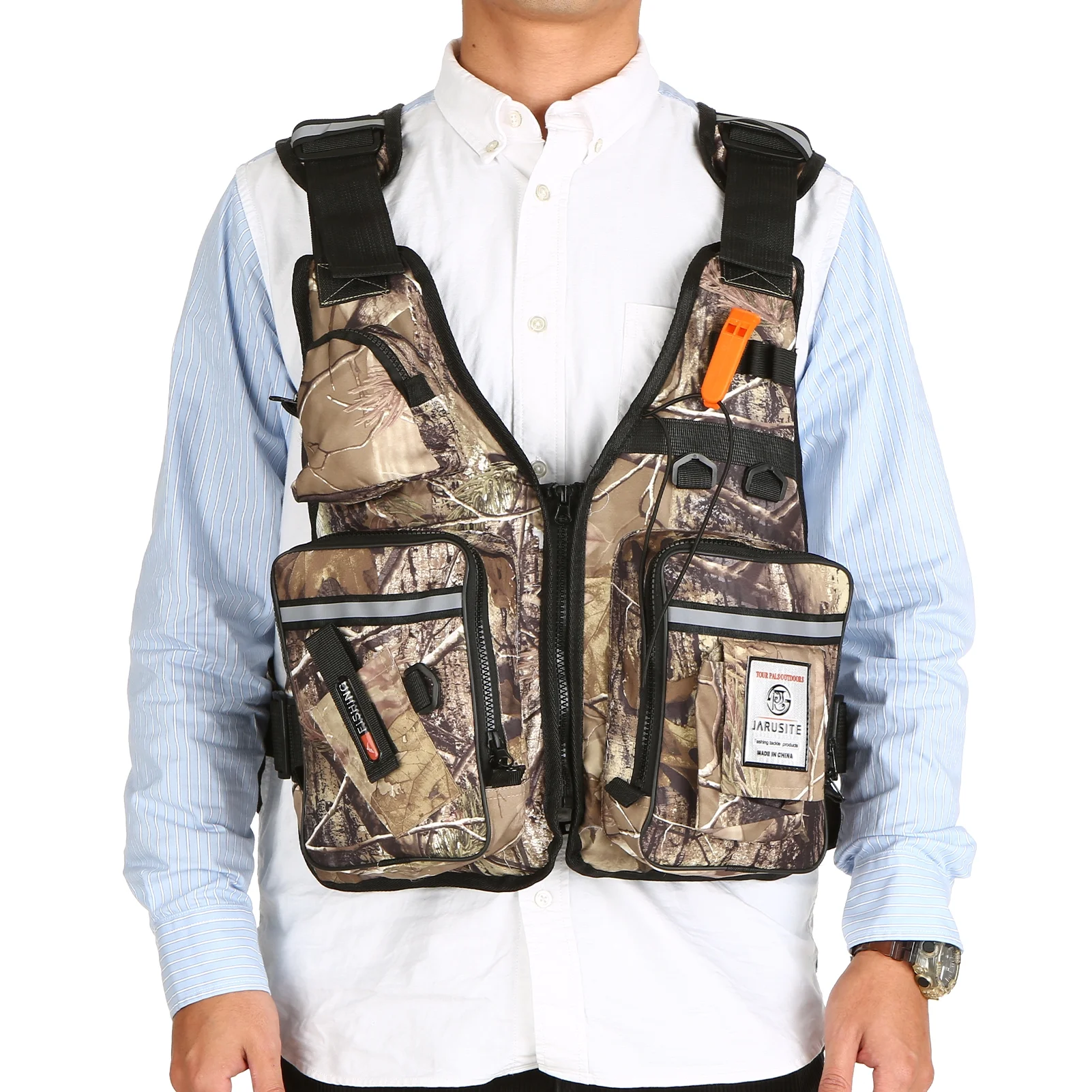 JARUSITE Multi-Pockets Fly Fishing Jacket Vest with Water Bottle Holder for Kayaking Sailing Boating Water Sports