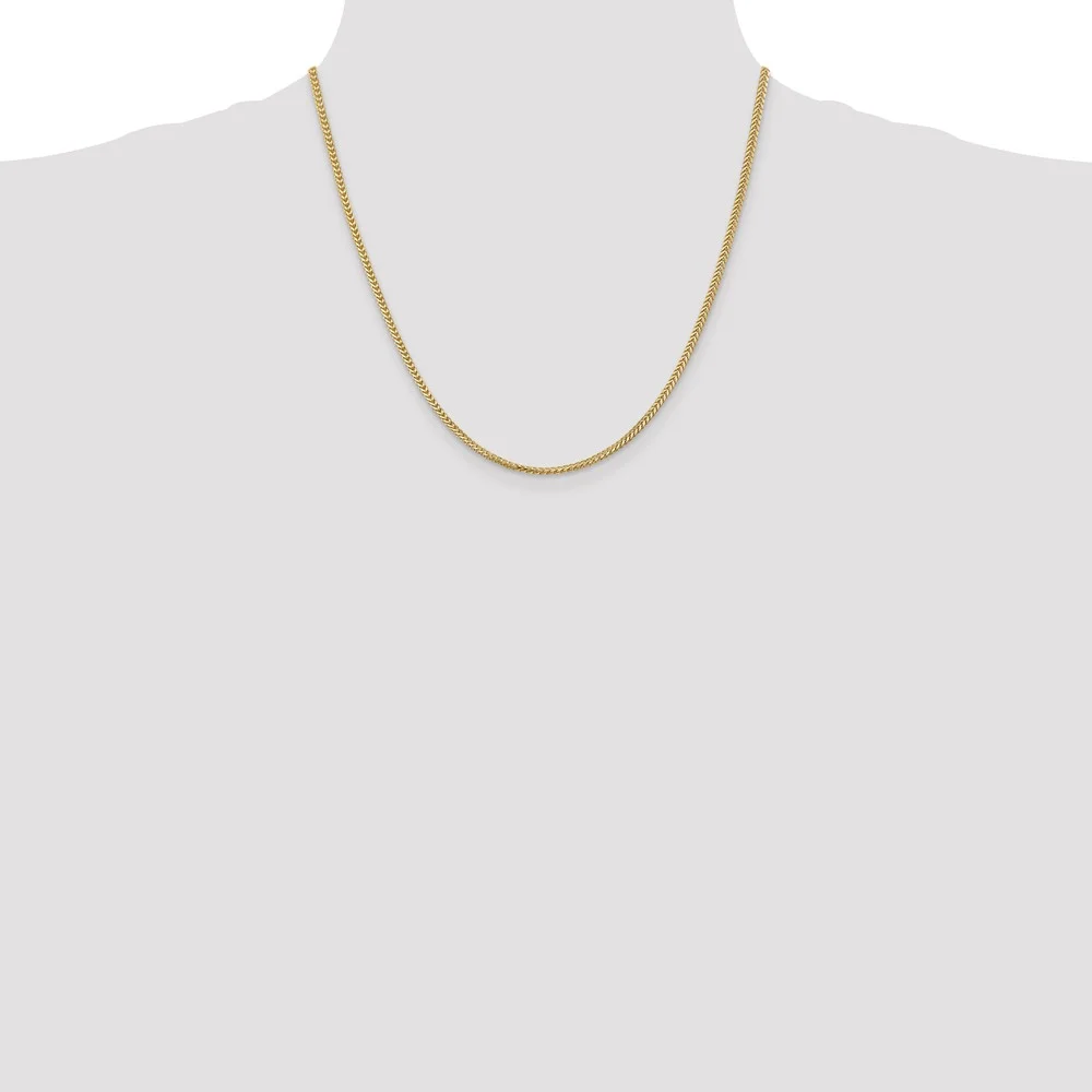Real 14kt Yellow Gold 2mm Franco Chain; 20 inch; Lobster Clasp; for Adults and Teens; for Women and Men