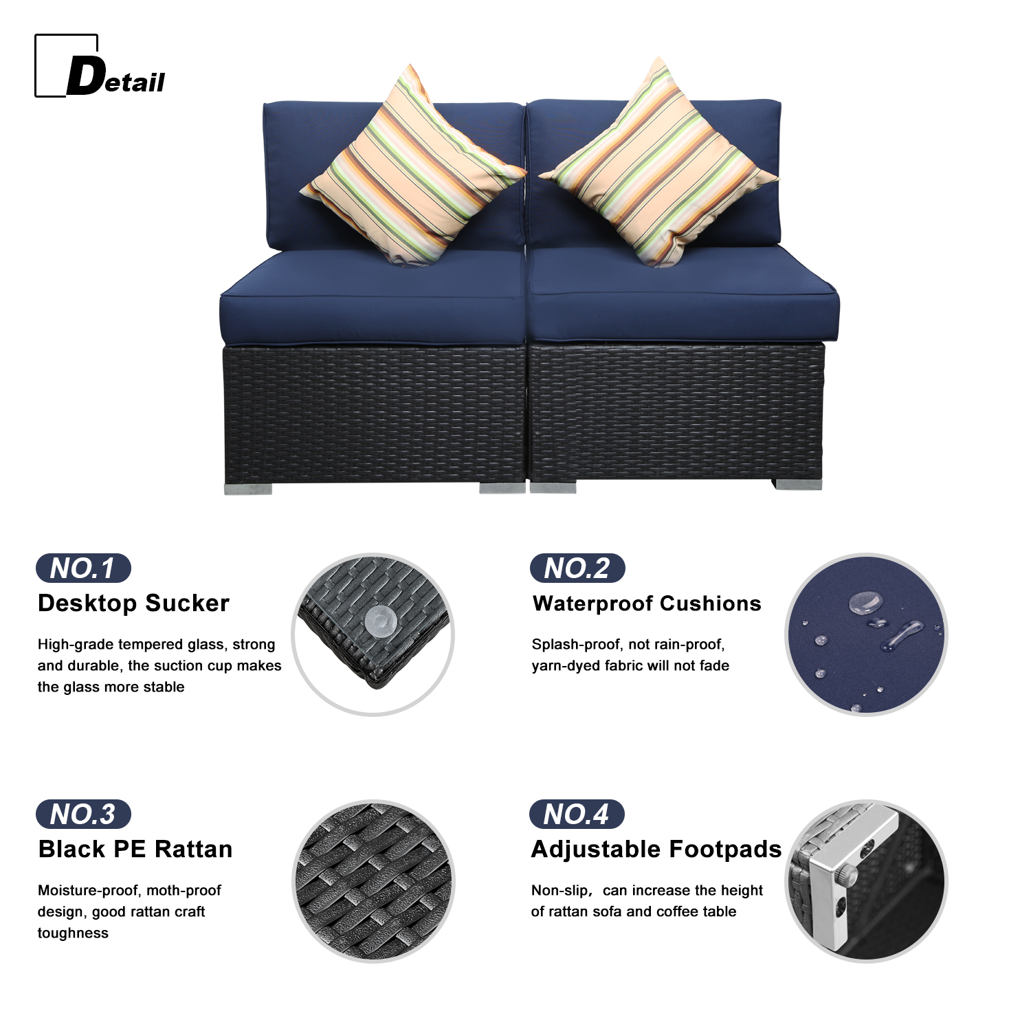 2 Pcs Gray Outdoor Patio Conversation Sofa Sets, With Padded Wicker Rattan Chairs , Living Room or Backyard Lawn Balcony