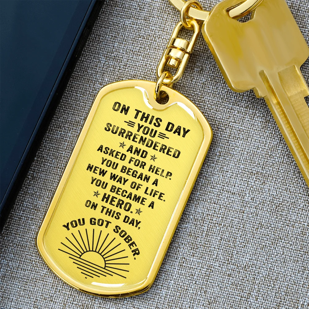 Custom Giant 18k Gold Finish Steel Sober Anniversary Keychain for Adult, Unisex Keychain