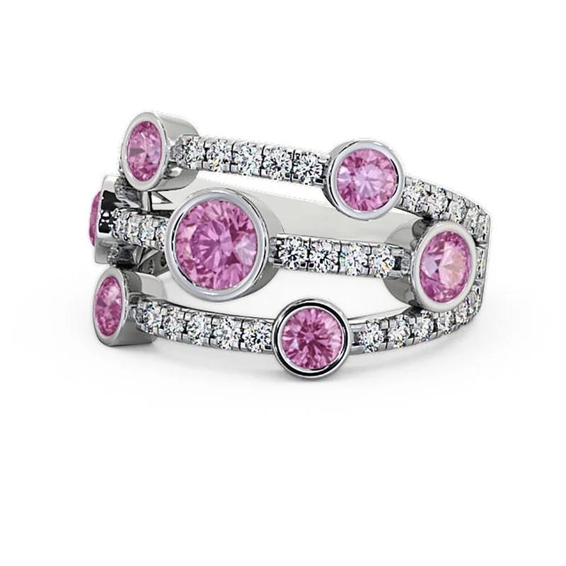 2.00 Ct Round Cut Natural Diamond Pink Sapphire Beautiful Eternity Band for Ladies 14K White Gold Size 7.5