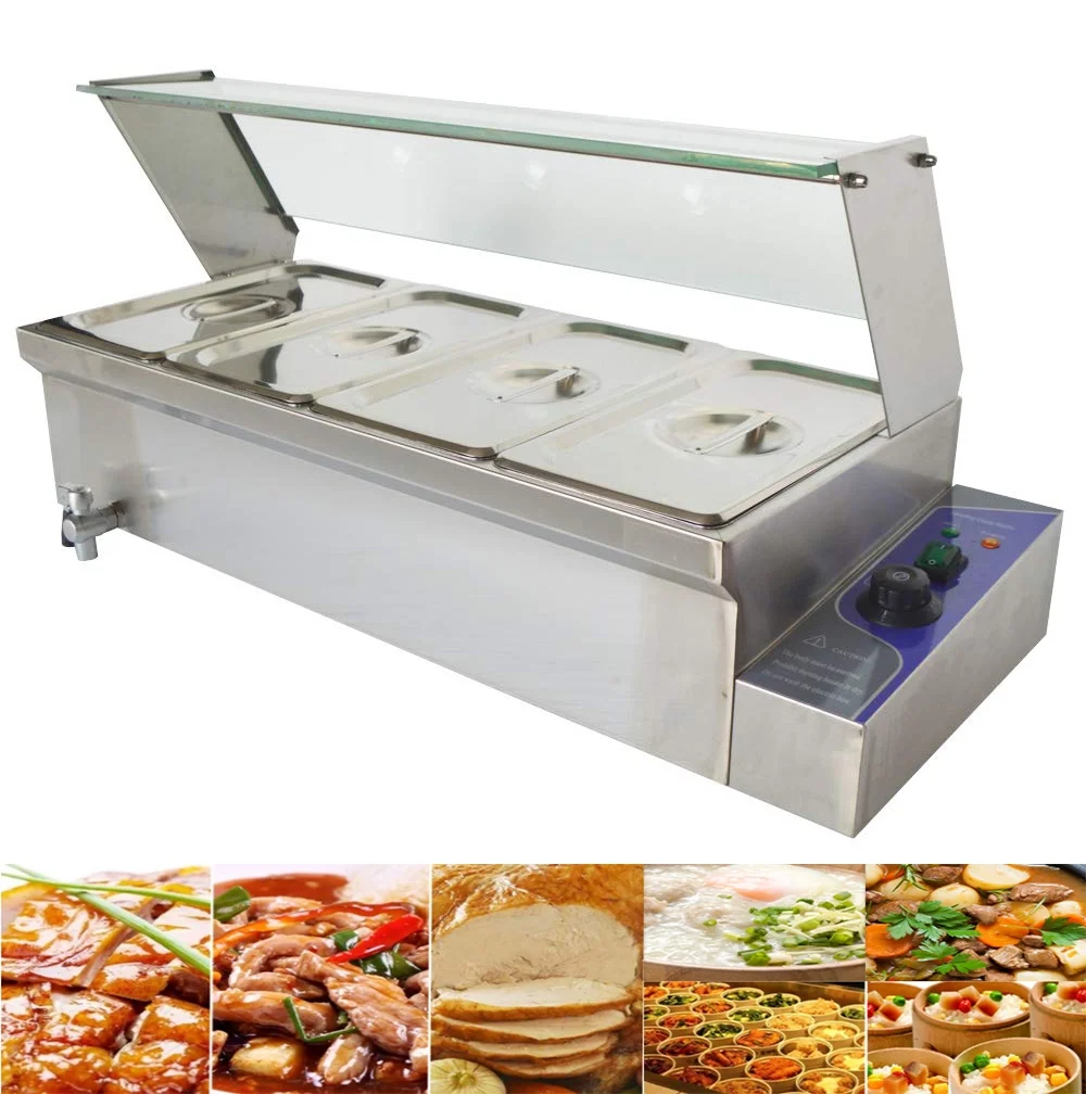 INTBUYING 4-Pot Buffet Food Warmer 1500W Deep Pan Stainless Steel