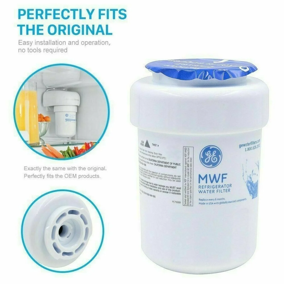 Fit for GE MWF GWF 46-9991 Multi-Model Refrigerator Water Filter: 6-Month Life, 300 Gal 5Pcs US