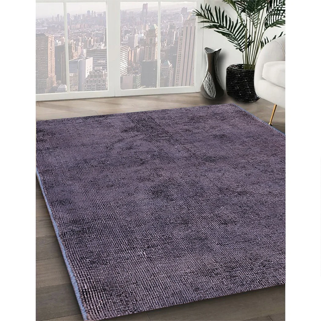 Ahgly Company Indoor Round Mid-Century Modern Plum Purple Oriental Area Rugs, 3' Round