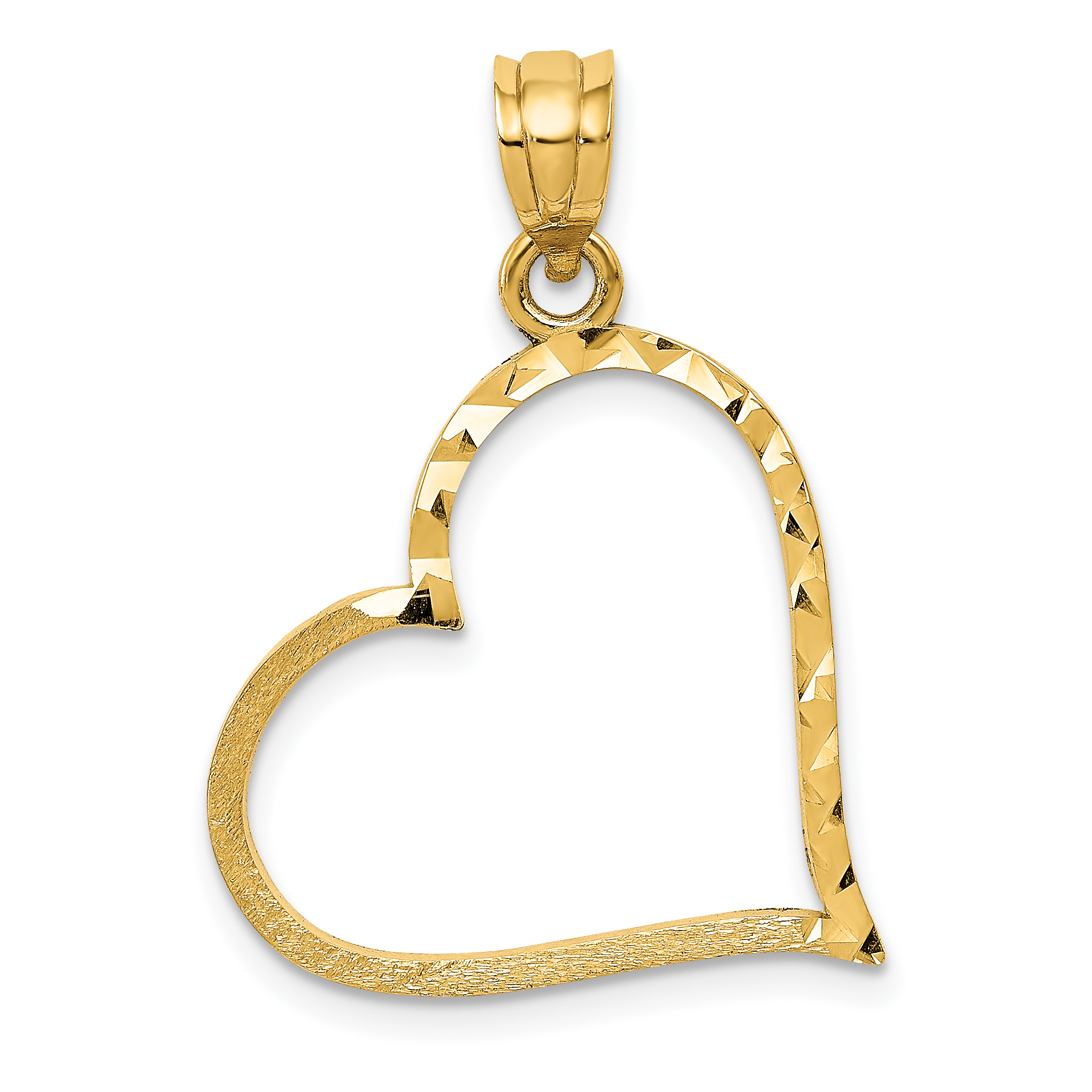 Carat in Karats 14K Yellow Gold Satin Diamond-Cut Crooked Heart Pendant Charm (27mm x 20mm) With 10K Yellow Gold Lightweight Rope Chain Necklace 20''