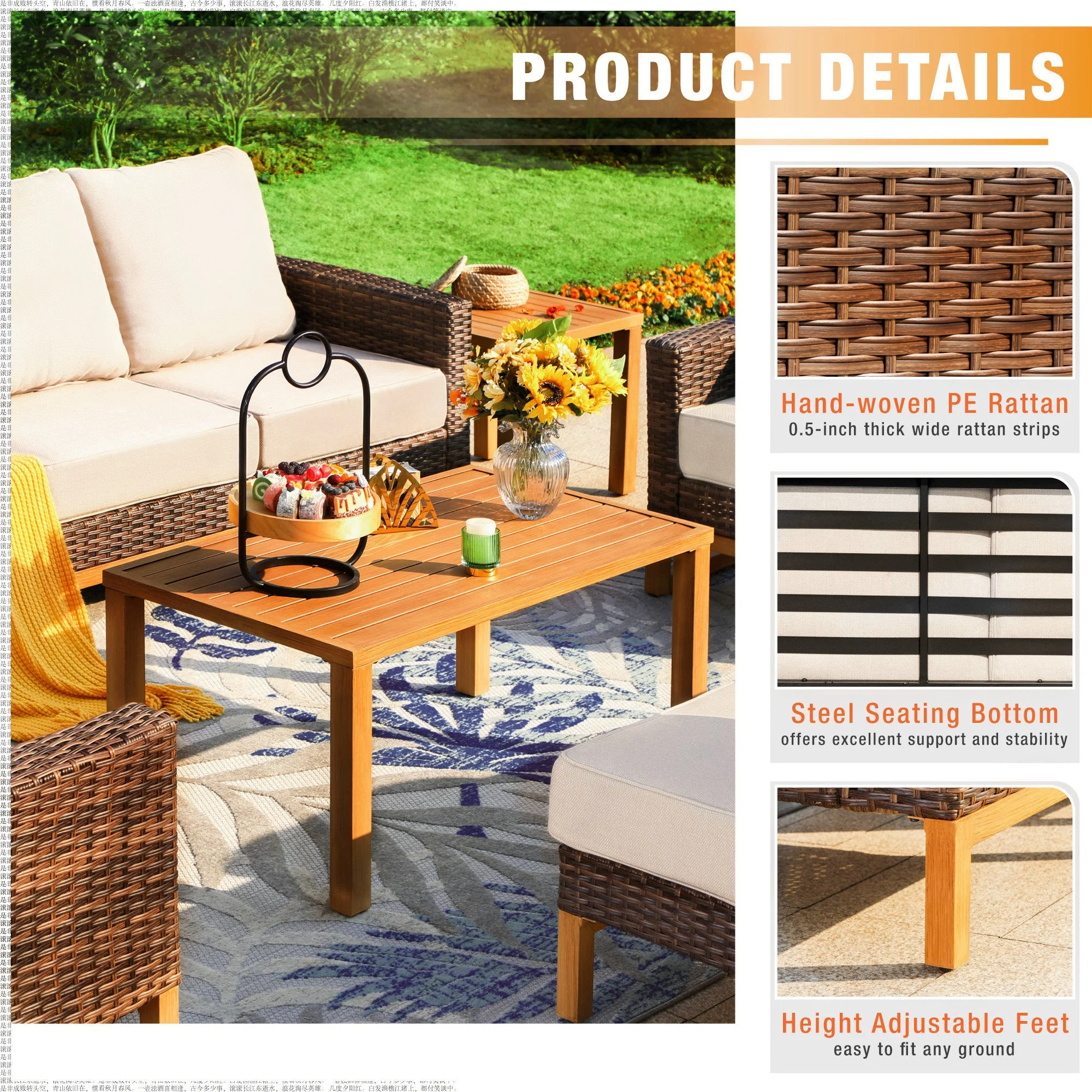 Sophia & William 9 Piece Wicker Patio Conversation Sofa Set Outdoor Sectionals