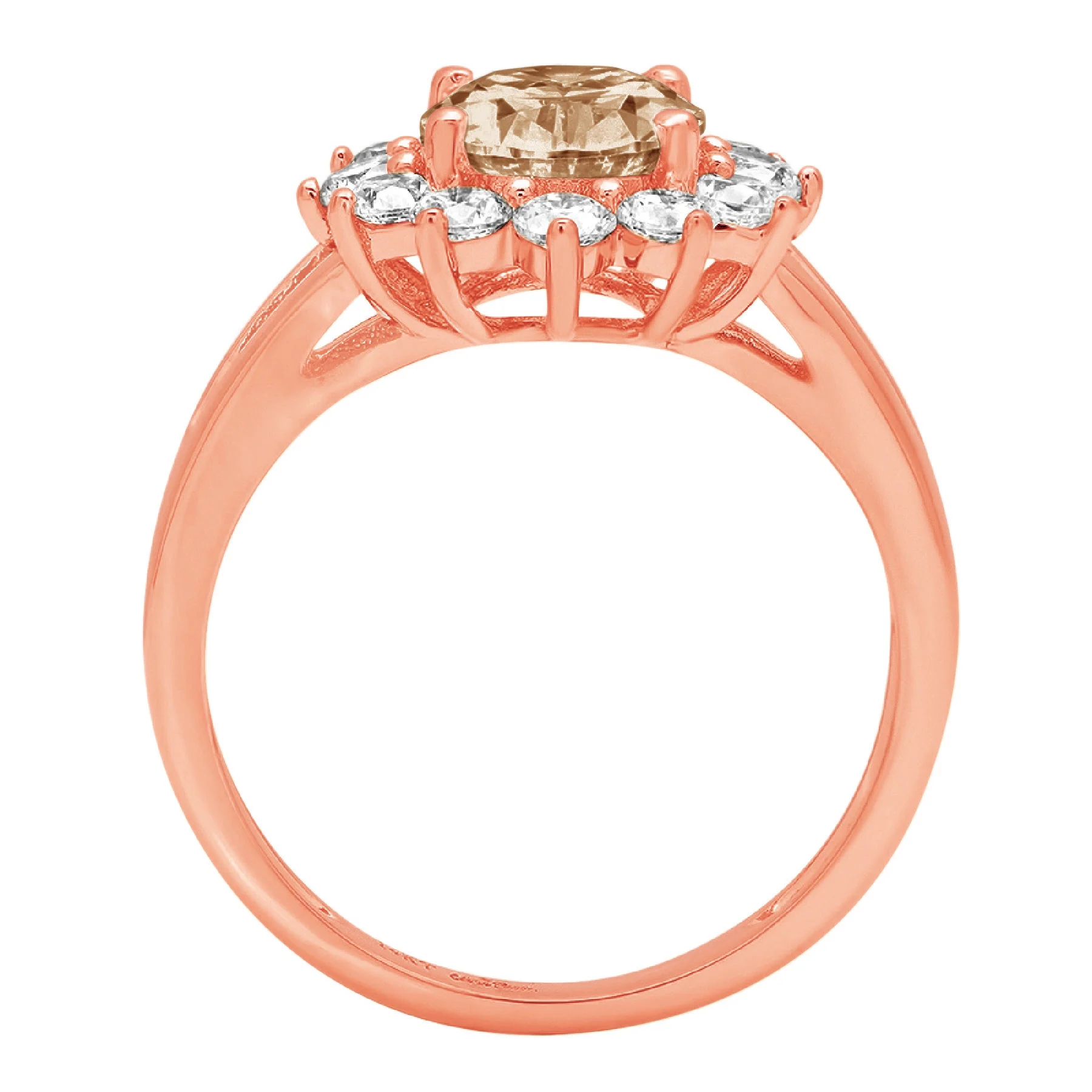 2.72ct oval cut brown champagne simulated diamond 18k pink rose gold engraving statement anniversary engagement wedding halo ring size 7.75