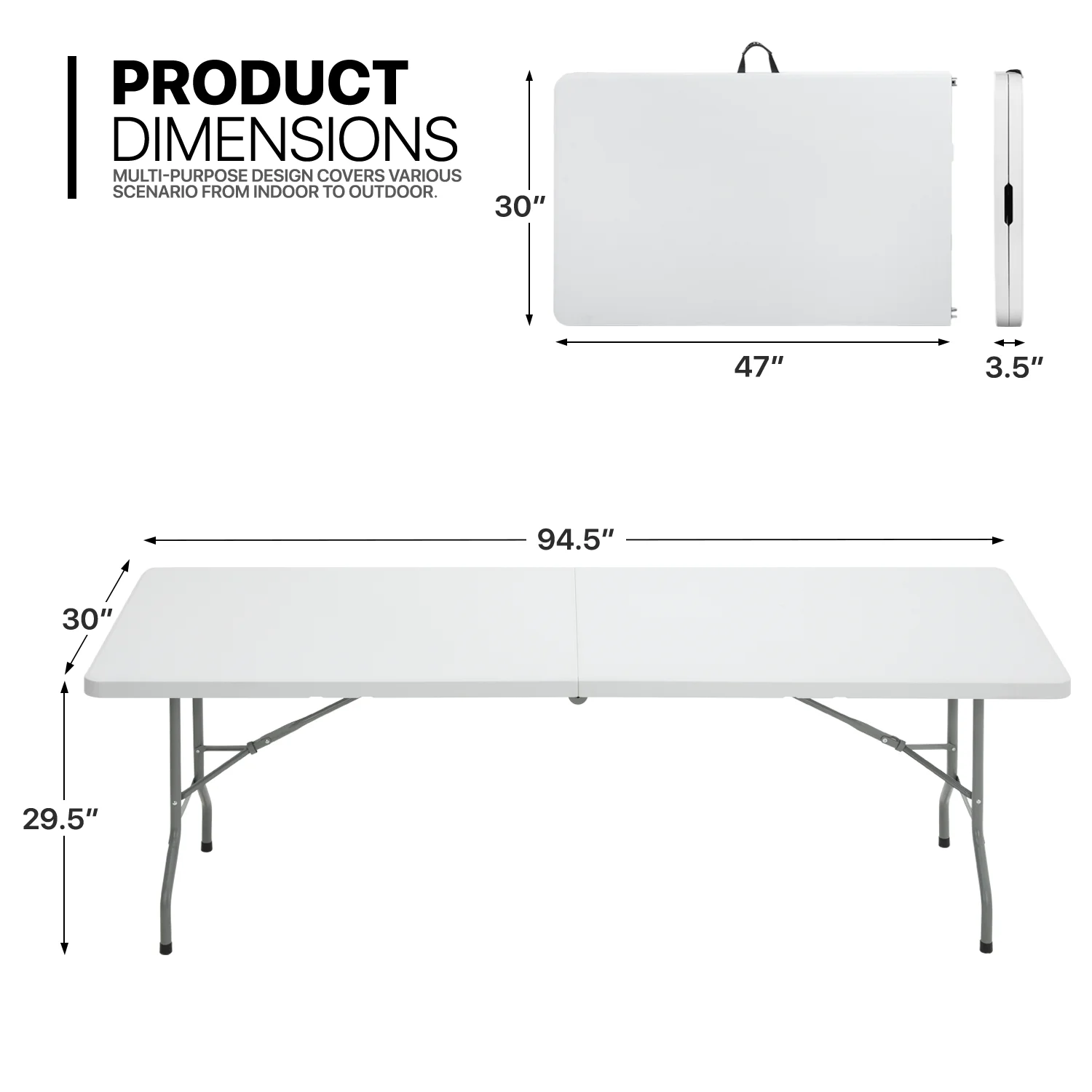 Magshion 11-Piece 8 Ft Folding Dining Table with Chairs Set, Foldable Table Picnic Desk with Carry Handle and Chairs with Backrest, White