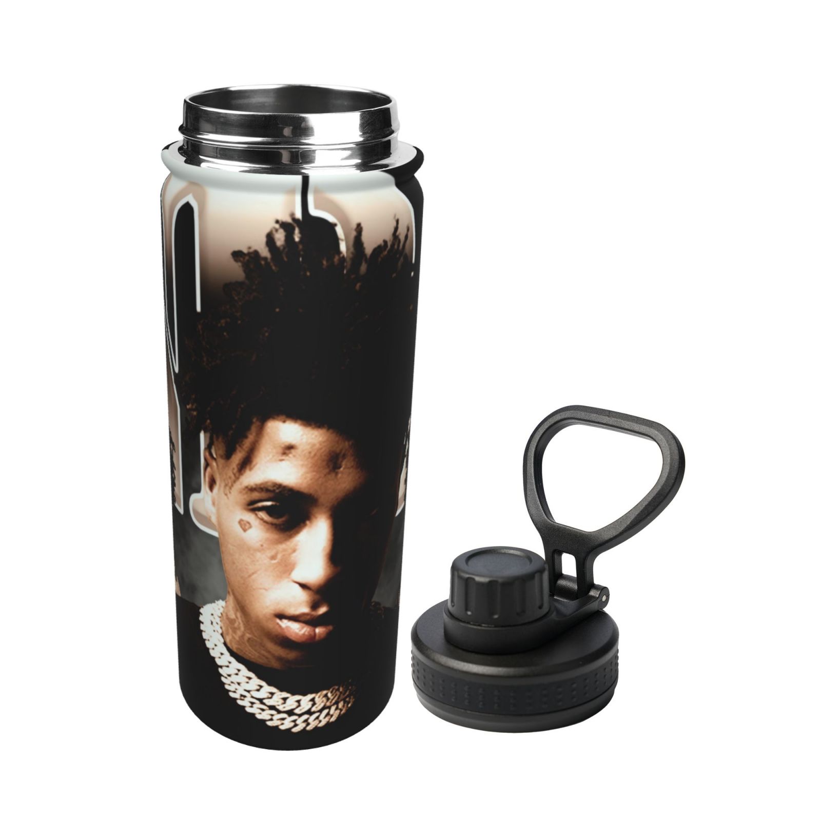 YoungBoy Never Broke Again Poster Sports Insulated Water Bottles Kettle Stainless Steel Portable Cup18OZ For Travel Gym School