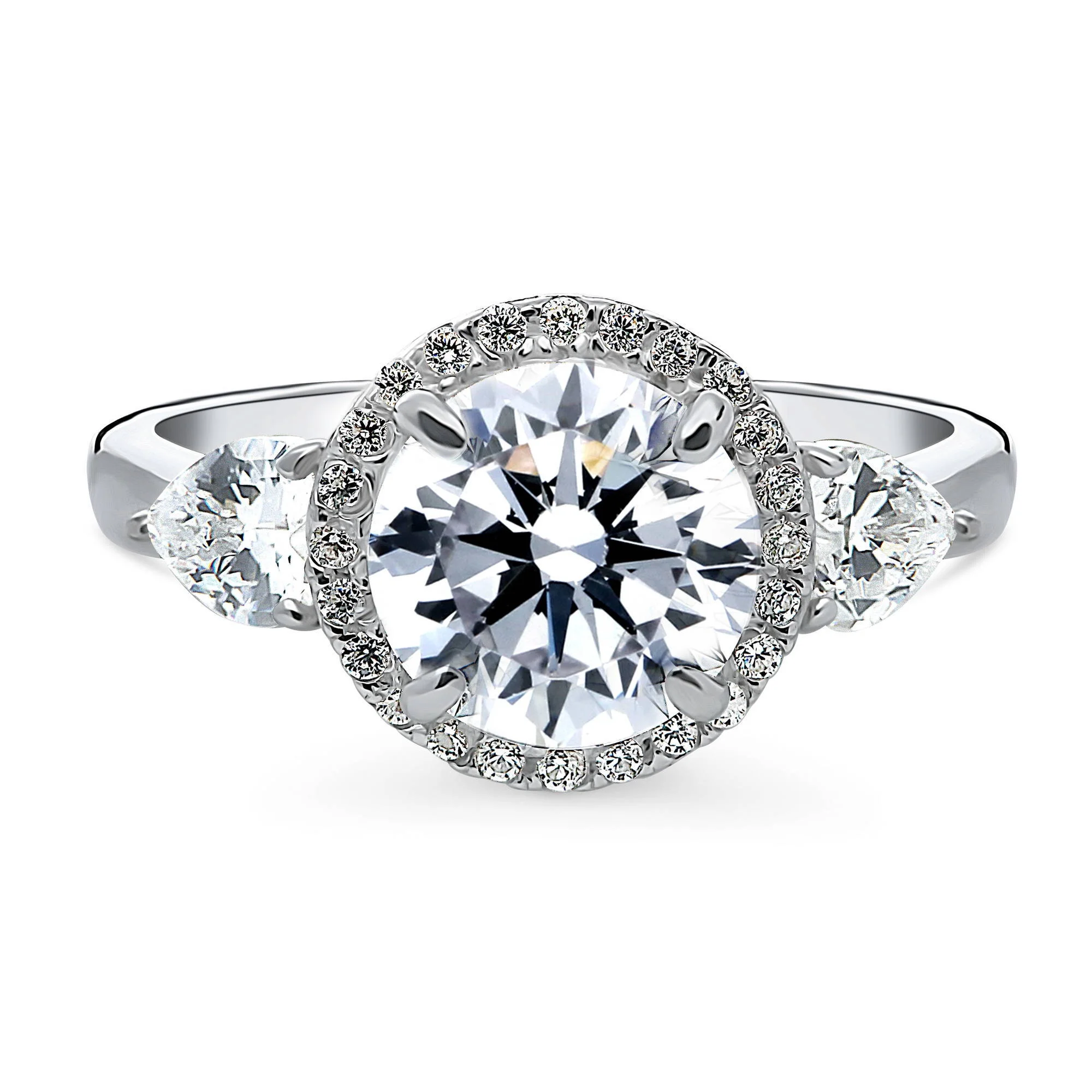 BERRICLE Sterling Silver Halo Wedding Engagement Rings Round Cubic Zirconia CZ Promise Ring for Women, Rhodium Plated Size 4