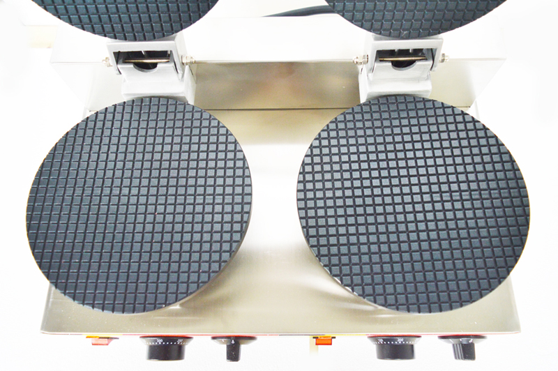 INTBUYING Electric Ice Cream Cone Maker Machine Double Station Baker for Round Cone Waffle Crispy Pancake Cooking