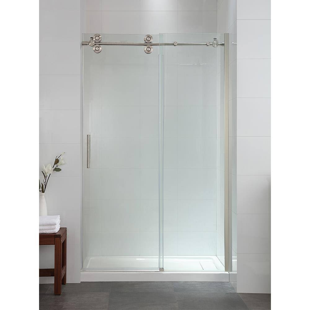 Ove Decors Sydney 78.75-in H x 46.25-in to 47.75-in W Frameless Sliding Satin Nickel Shower Door (Clear Glass)