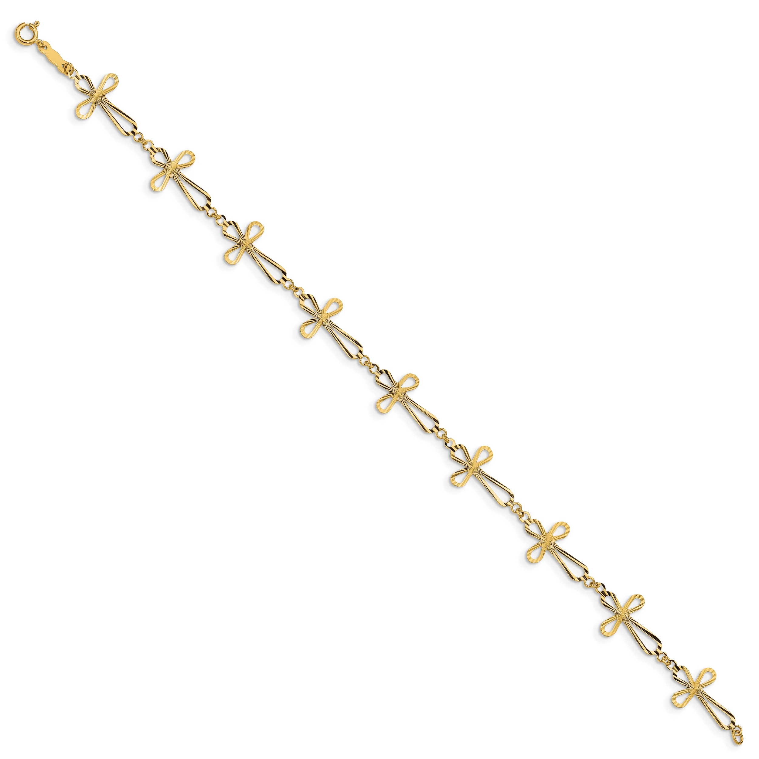 Primal Gold 14 Karat Yellow Gold Diamond Cut Open Cross Bracelet