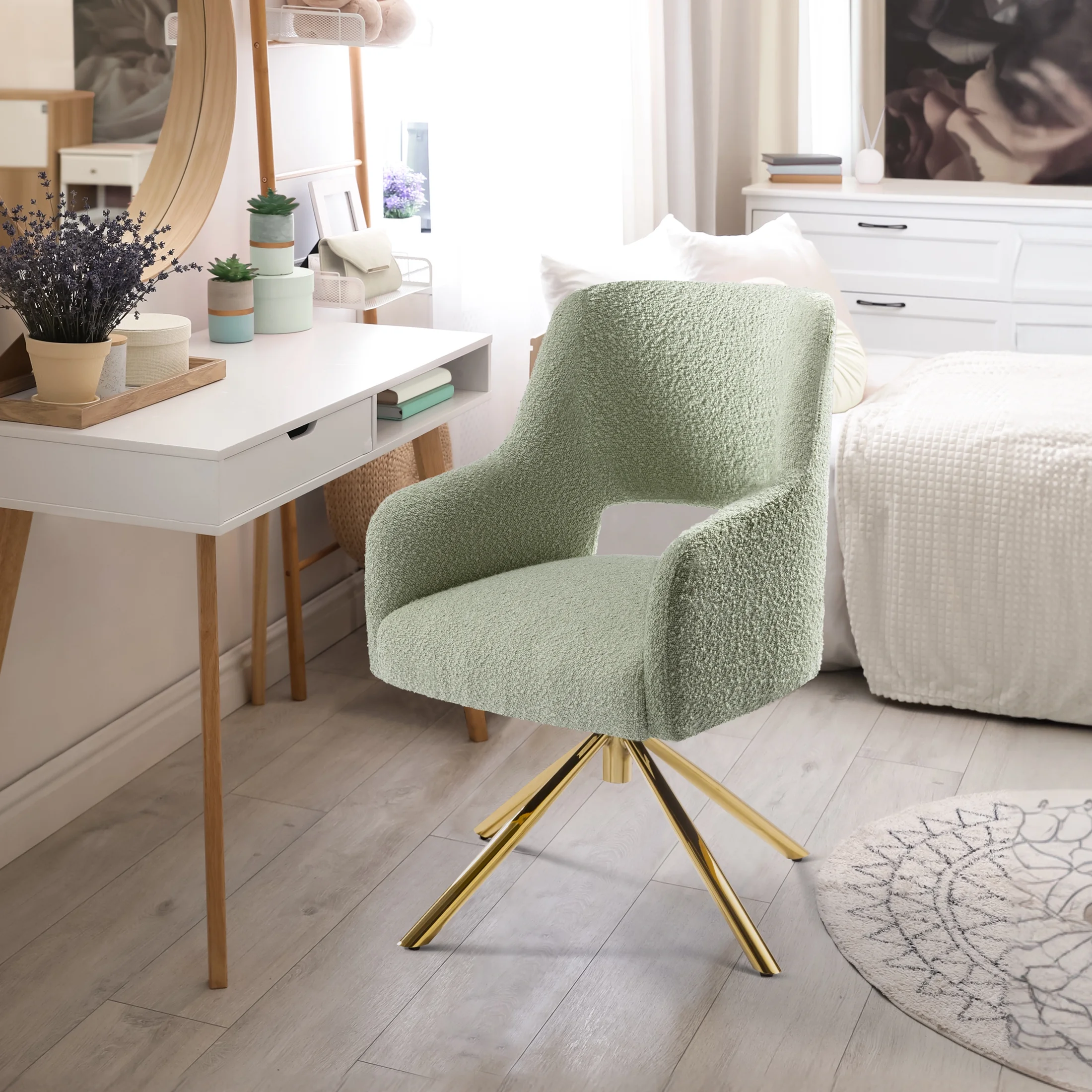 Costaelm Mid-Century Modern Large Boucle Accent Arm Chair, Desert Sage