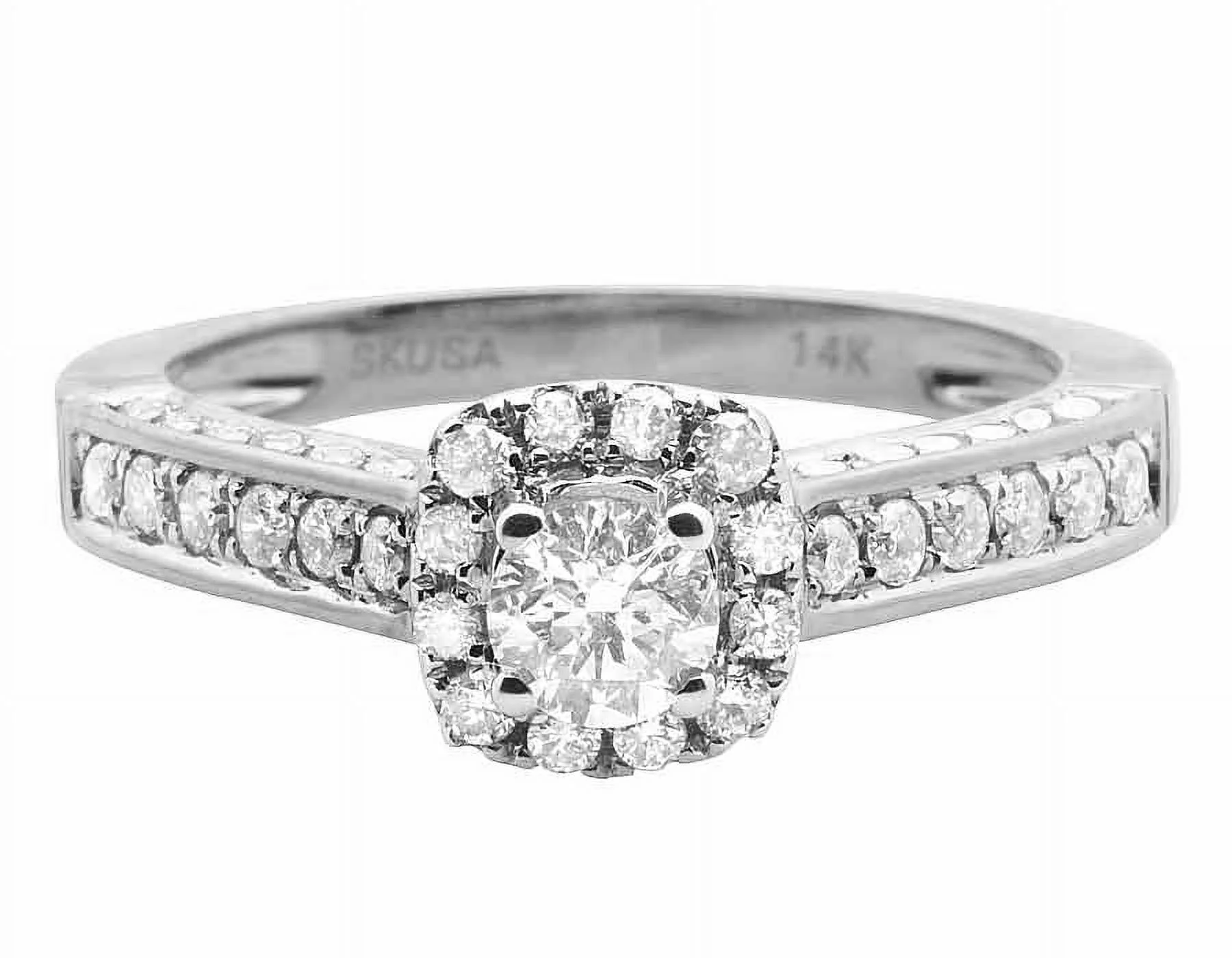 14K White Gold Halo Solitaire 3D Real Diamond Engagement Ring 1.0ct