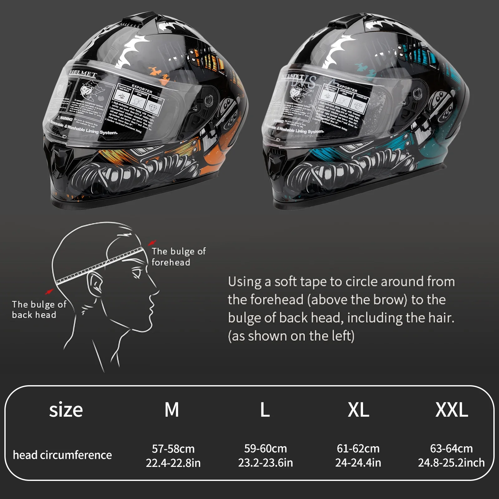 OWSOO Motorcycle Helmet Unisex Adult Dual Visor Full Face Flip Helmet for All Seasons