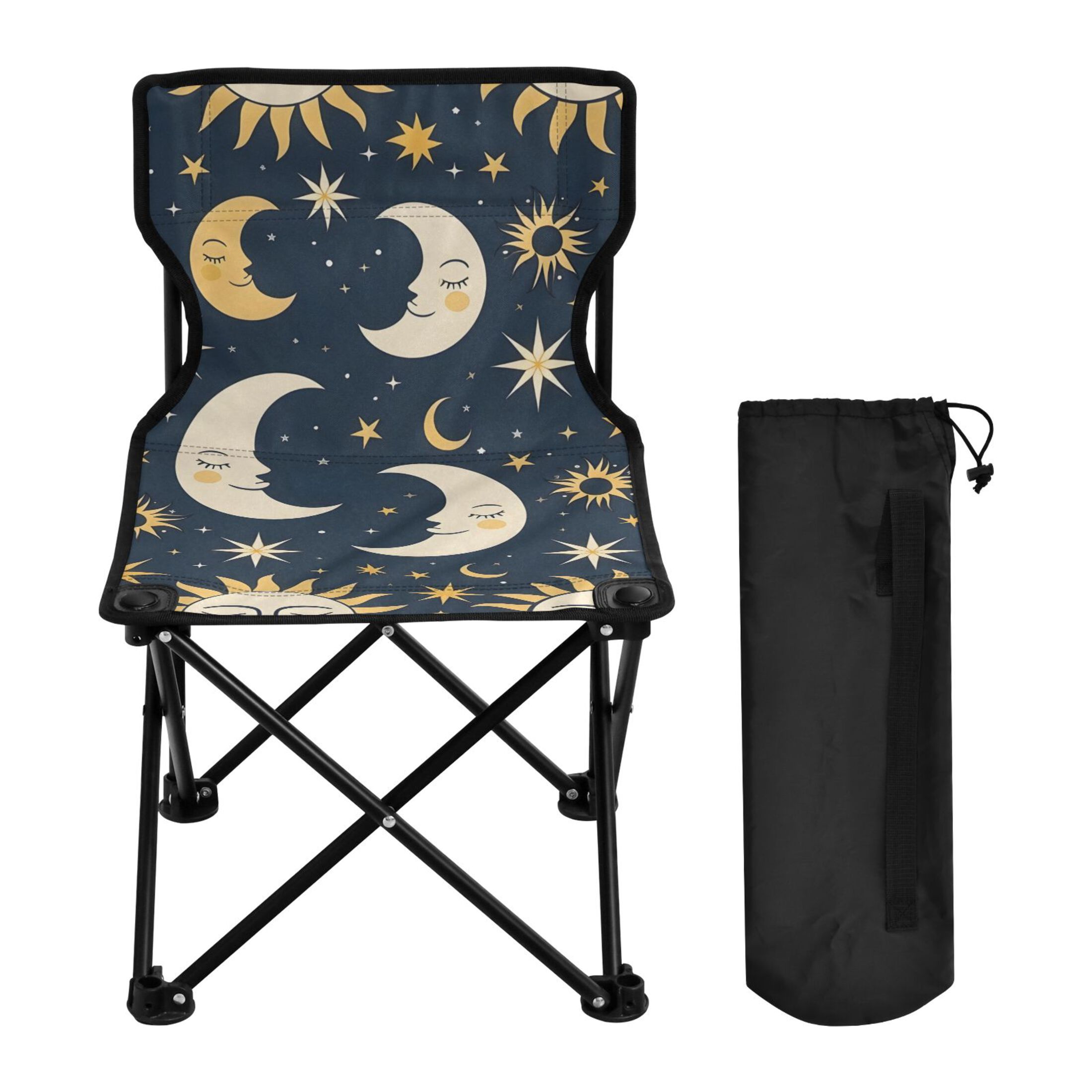 Boho Sun Moon and Star Portable Camping Chair Outdoor Folding Beach Chair Fishing Chair Lawn Chair with Carry Bag Support to 220LBS
