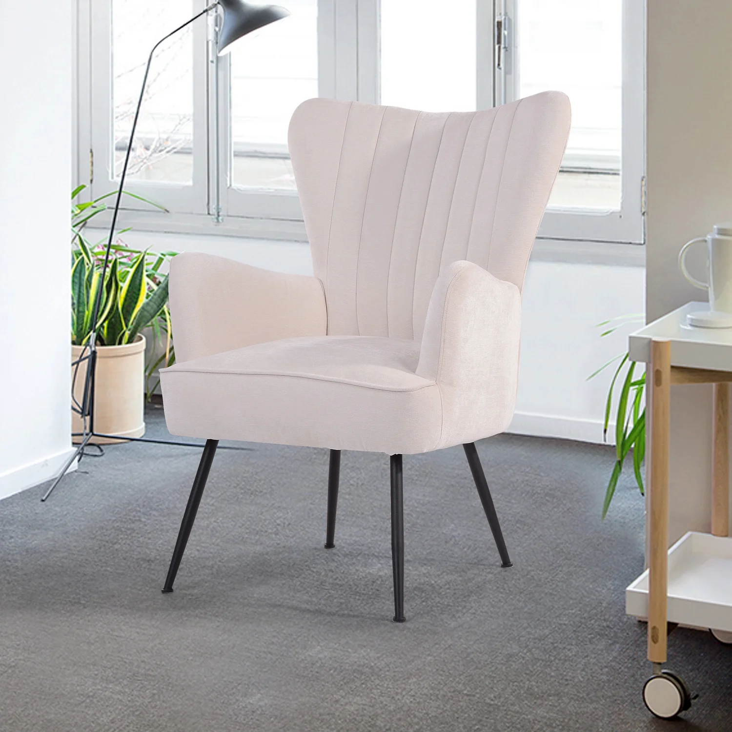 Homy Casa Accent Chair for Living Room Armchair, Upholstered Fabric Side Chair with Wooden Legs, White