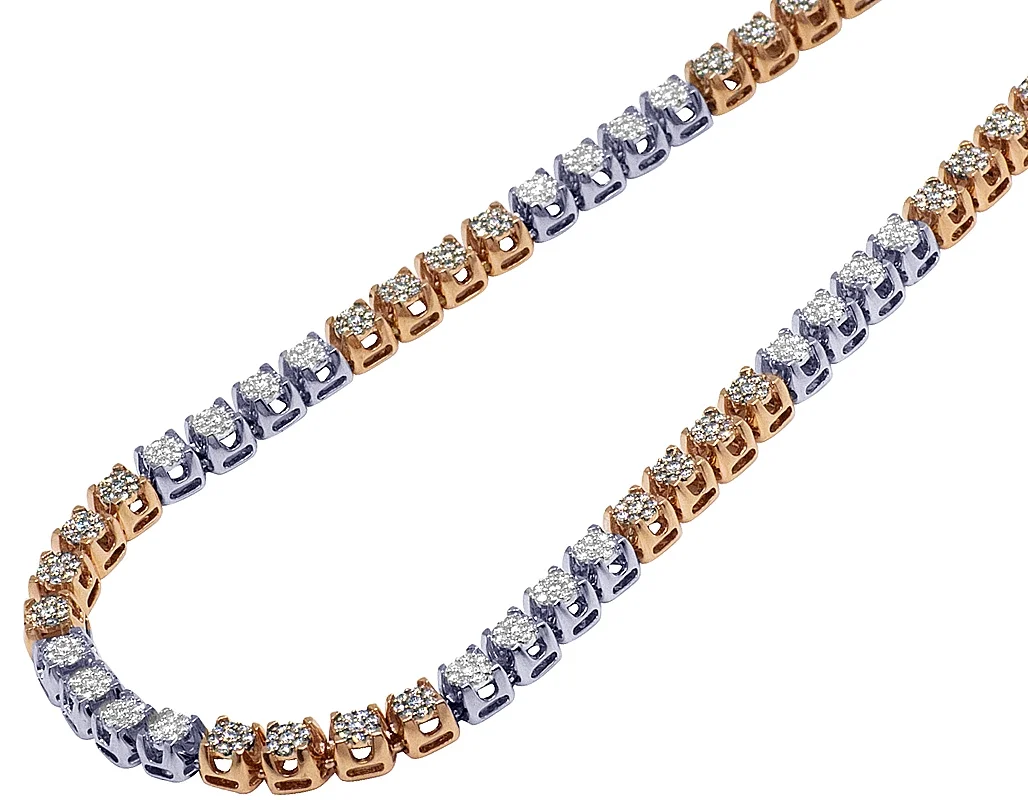 10K Two Tone Gold Diamond 6MM Cluster Chain Necklace 10 CT 24