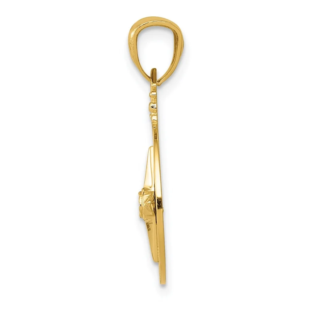 Auriga 14k Yellow Gold Diamond-cut Polished Compass Pendant for Women (Length - 22.3 mm)