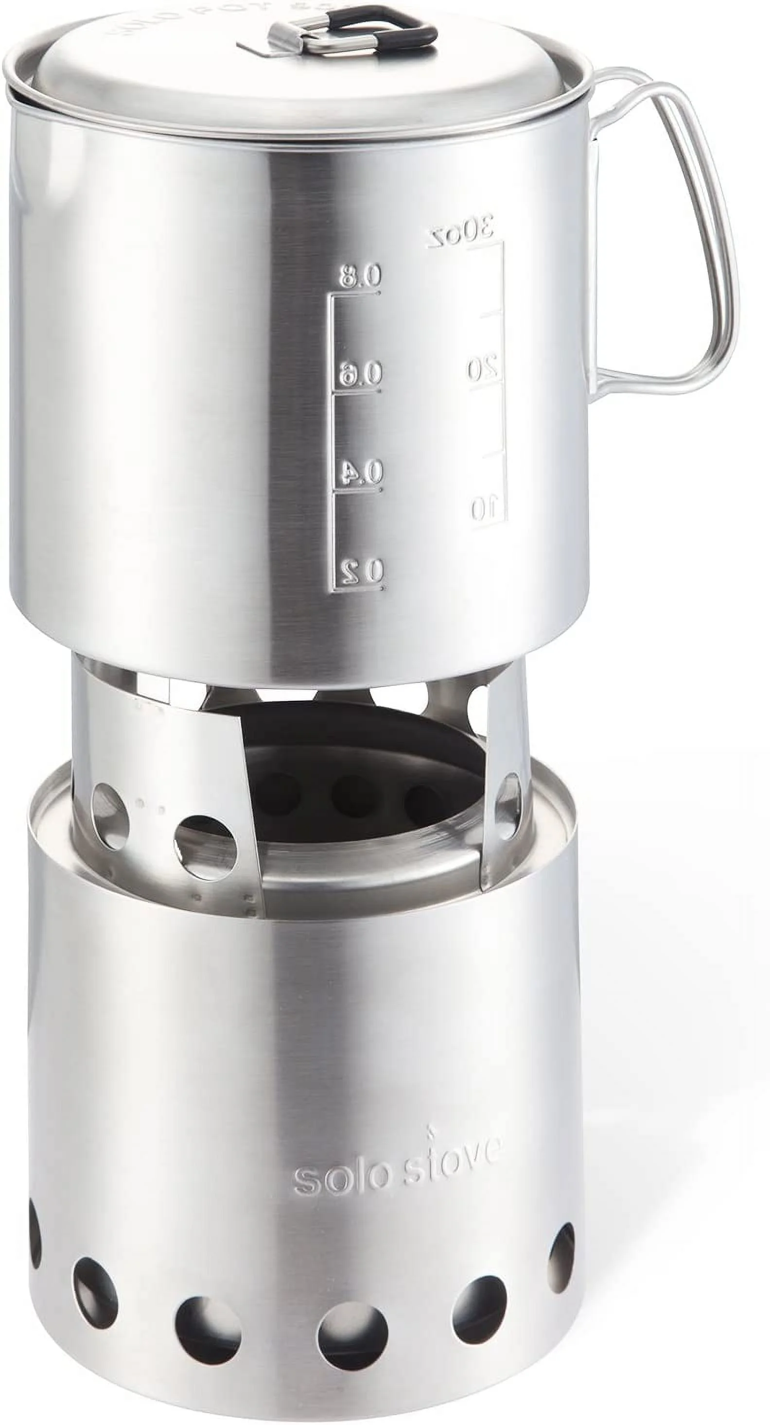 ZHANHAO Lite & Pot 900 Set: Portable, Wood Burning Campstove + 900 ml Pot | Incl. Nylon Sack, For 1-2 People, 304 Stainless Steel, Compact (packed): 11,9 x 11,5 cm