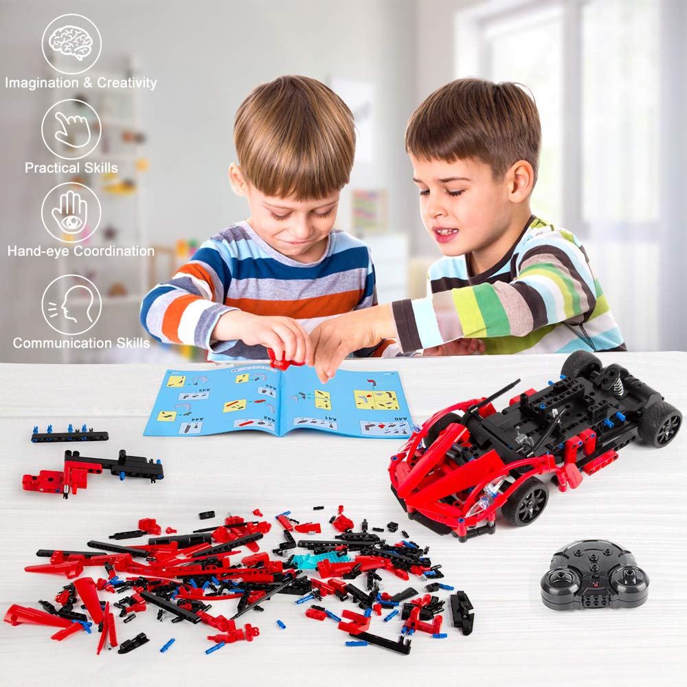 RC Building Toys for Boys STEM Toys for 6 Year Olds Remote Control Cars Engineering Building Bricks Roadster Kits Racer Toy Racing Car Building Blocks Best Gifts for Kids Age 6 7 8 9+