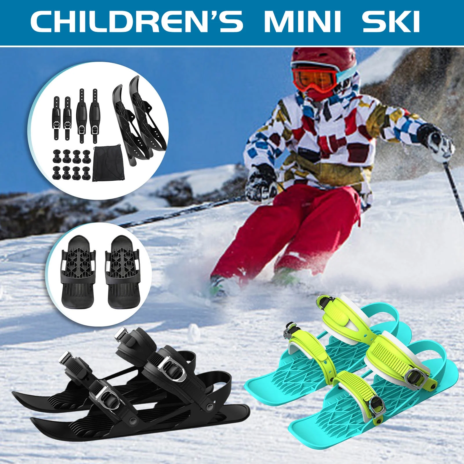 Baofu Short Ski Skates, Upgraded Skiboards Attach to Skis Boots, Snowboard Boots Fit into Your Backpack for Kids