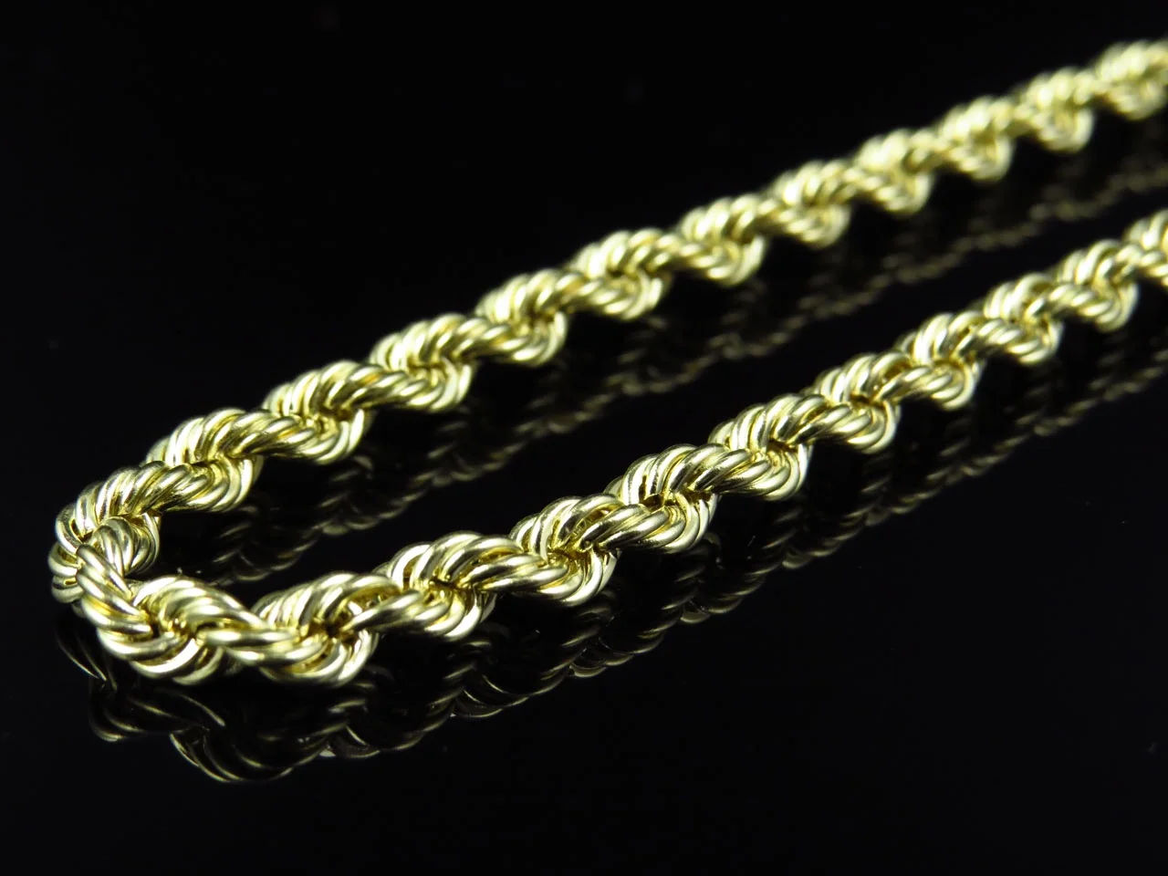 Bonded Hollow Rope Chain 4.0 MM in 1/20th 10K Yellow Gold