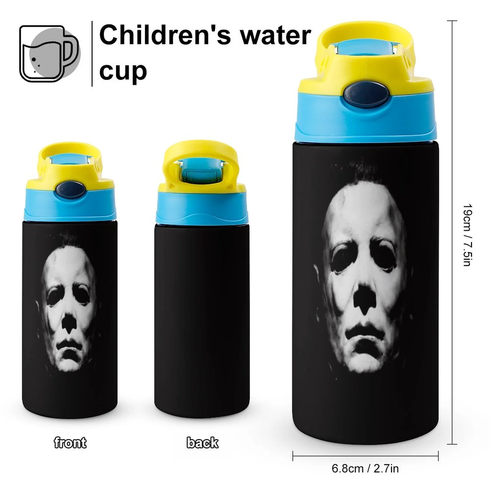 Michael Myers Face Kid's Insulated Water Bottle With Straw Vacuum Stainless Steel Cup Leak-Proof Children Toddler Thermoses