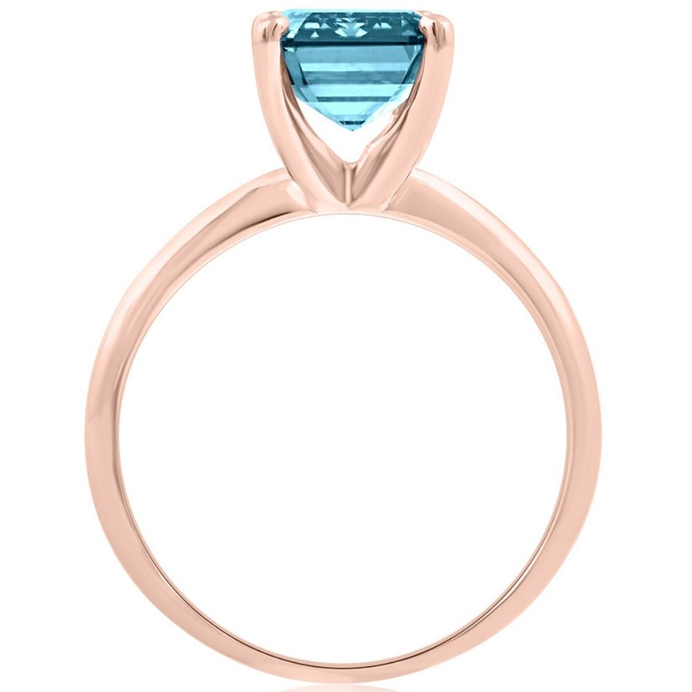 Pompeii3 3Ct Blue Diamond Emerald Cut Solitaire Engagement 14k Ring Rose Gold Lab Grown