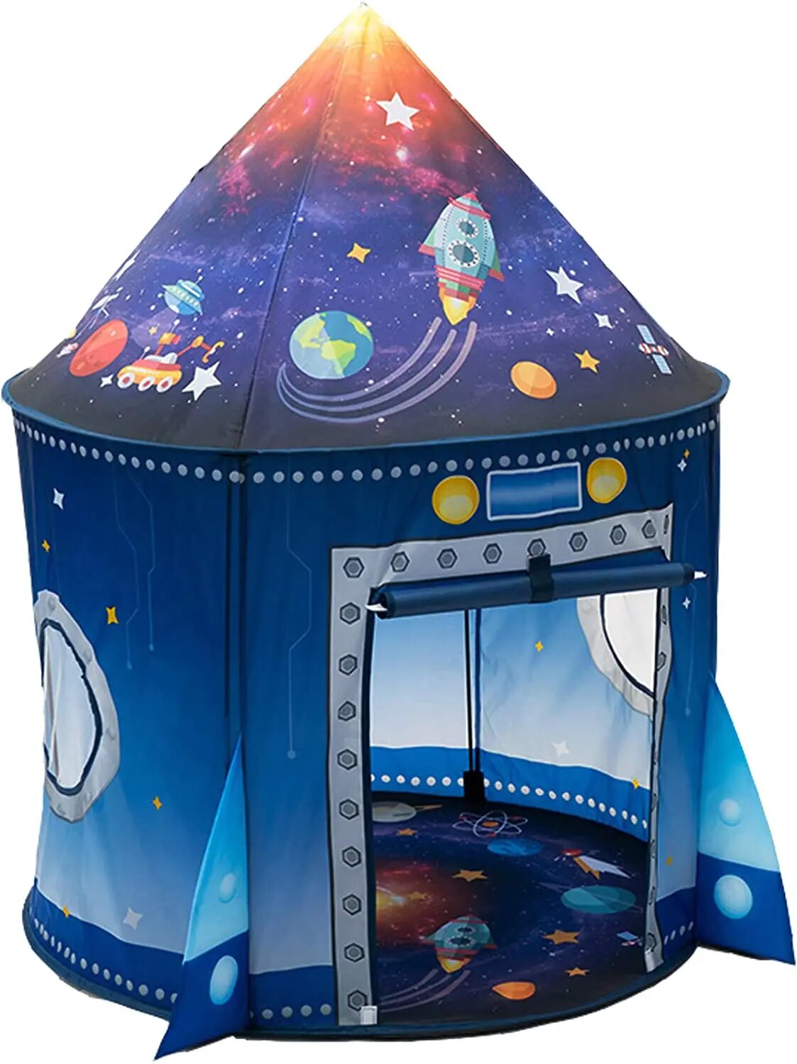Rocket Ship Kids Tent Pop Up Play Toy Tent for Children Large Space Indoor Pretend Playhouse Outdoor Play Tent for Boys & Girl Blue