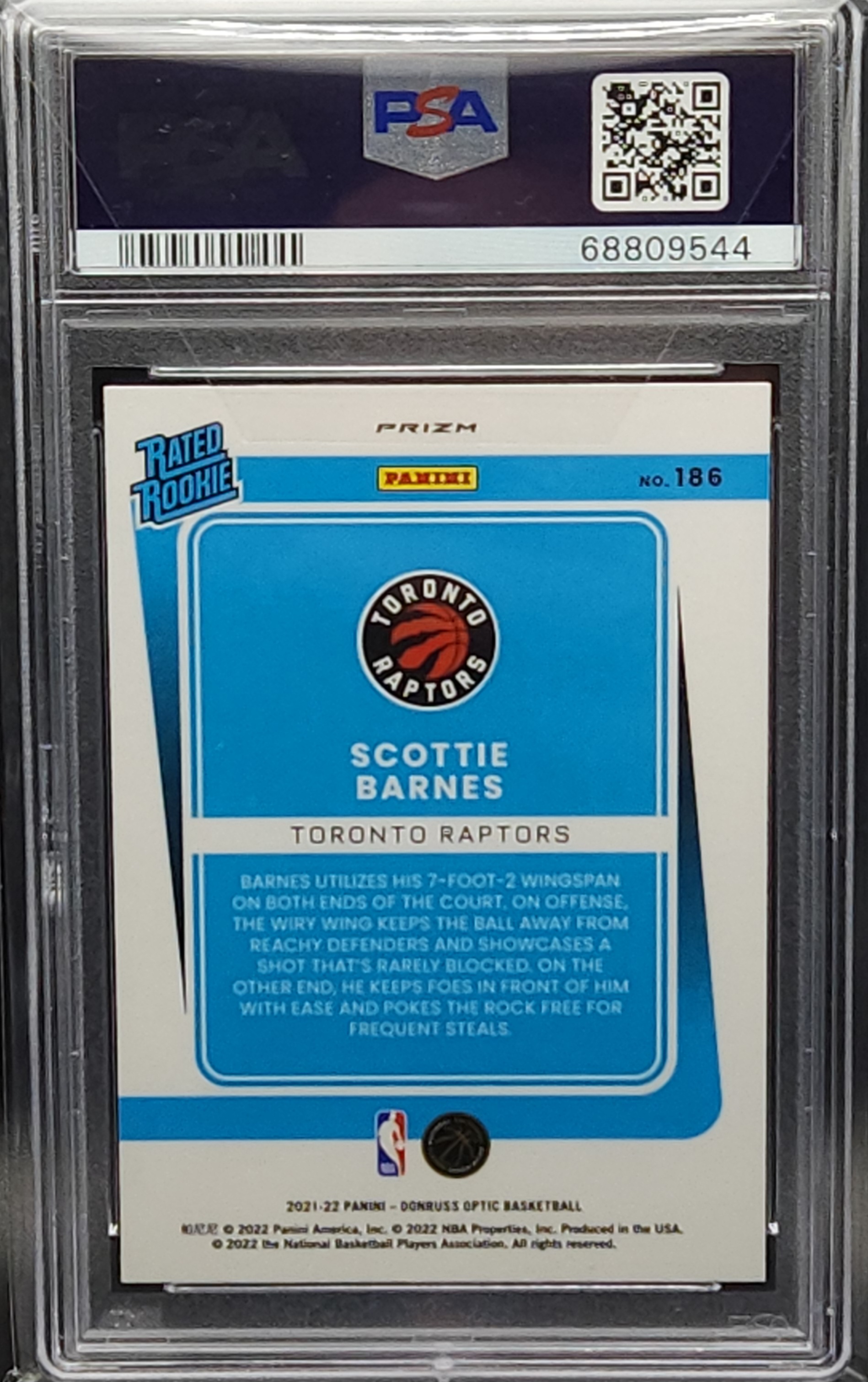 Scottie Barnes Raptors 2021 Donruss Optic Pulsar Prizm Rookie Card #186 PSA 10